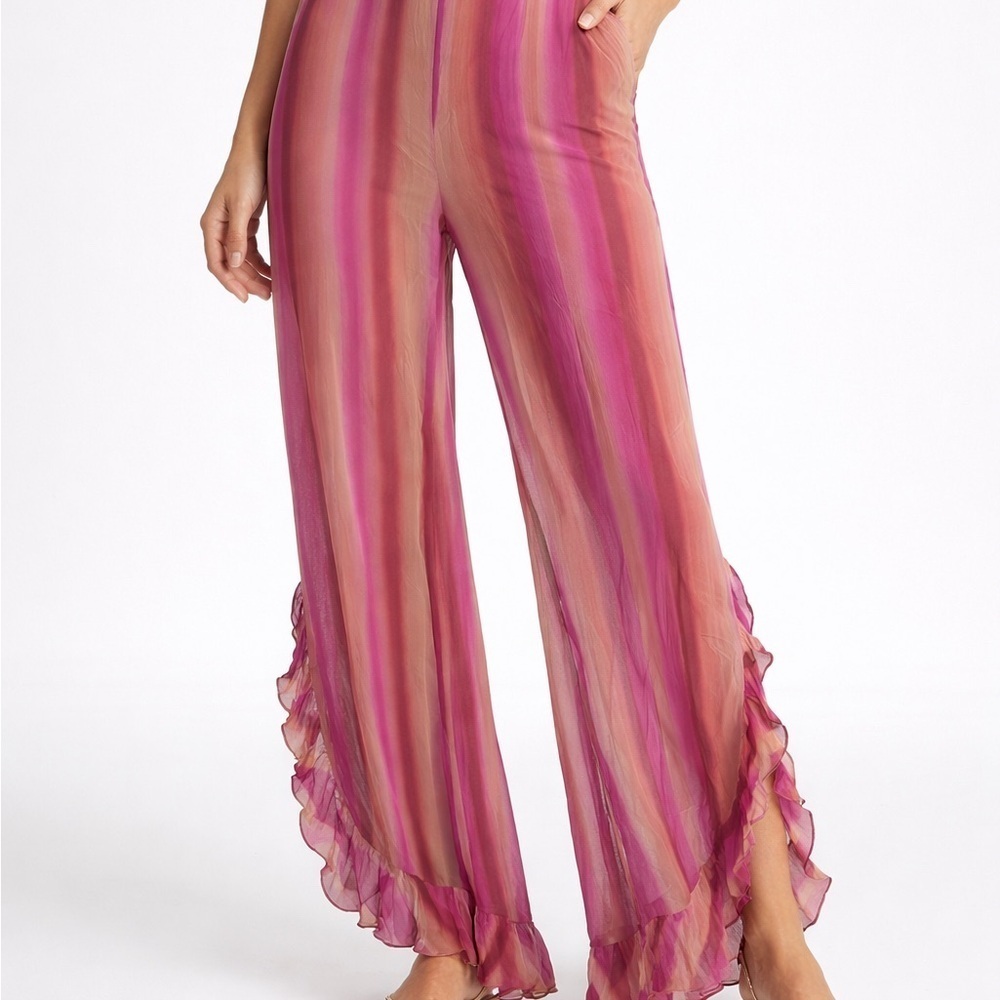 Zara Sheer Ombre Stripe Pants | Fairycore Boho Ruffle Hem S